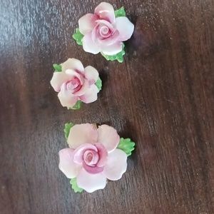 Earring Brooch Set Made in England Pastel Pink Green